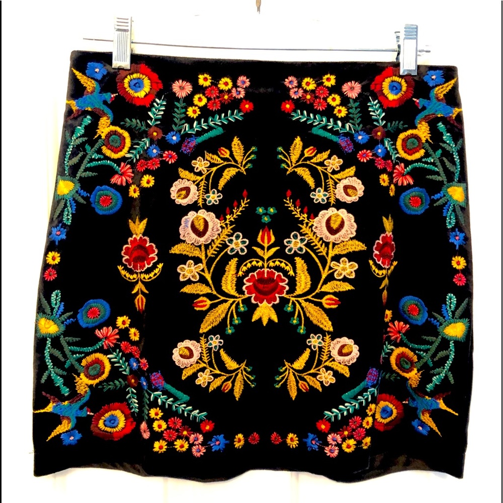 Embroidered Velvet Mini Skirt.